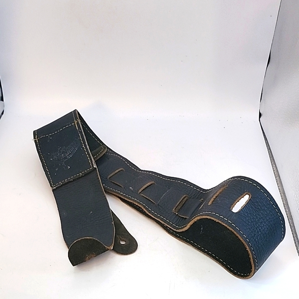 Vintage Silver Eagle Pick Pocket Lether Guitar Strap Black